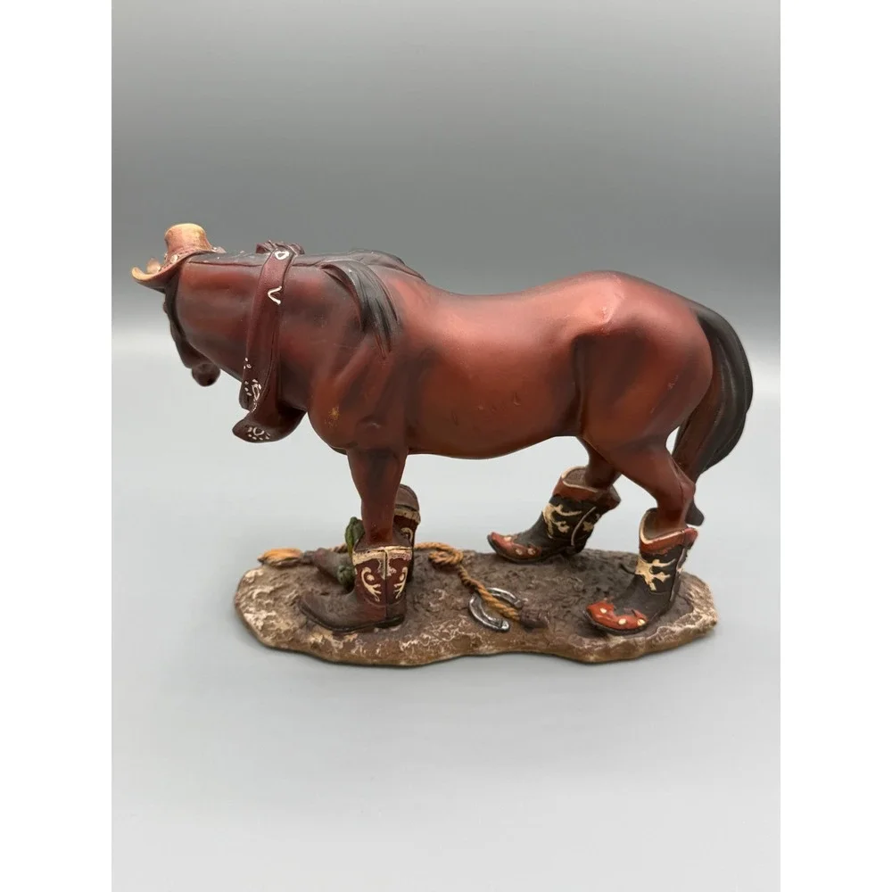 Western Horse Figurine with Cowboy Boots and Hat Resin Statue 8.5 Inch